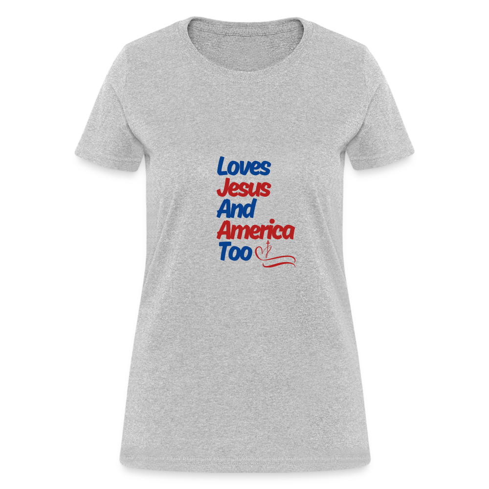 Loves Jesus And America Too T-Shirt - heather gray