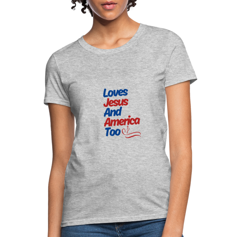 Loves Jesus And America Too T-Shirt - heather gray