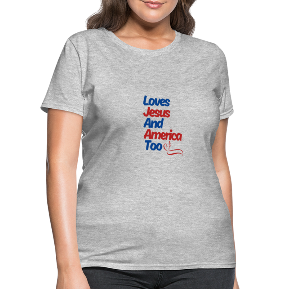 Loves Jesus And America Too T-Shirt - heather gray