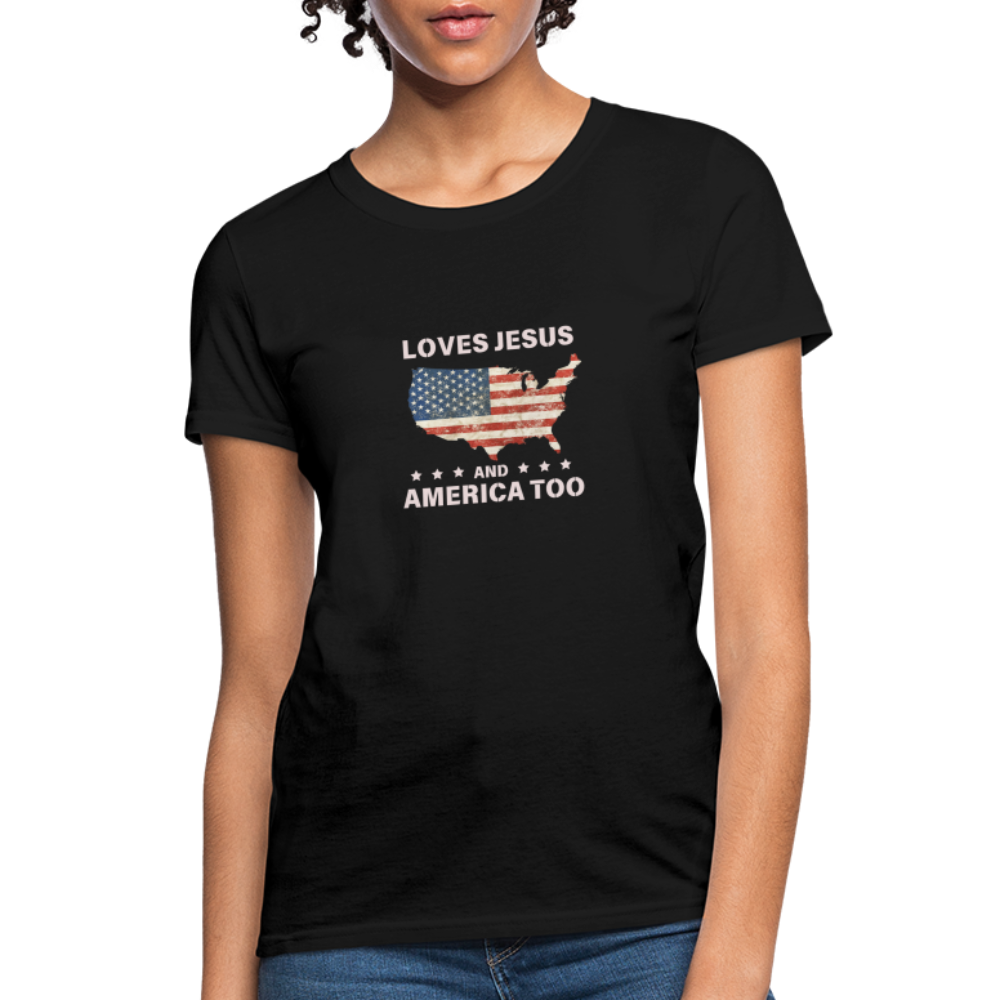 Loves Jesus And America Too T-Shirt - black