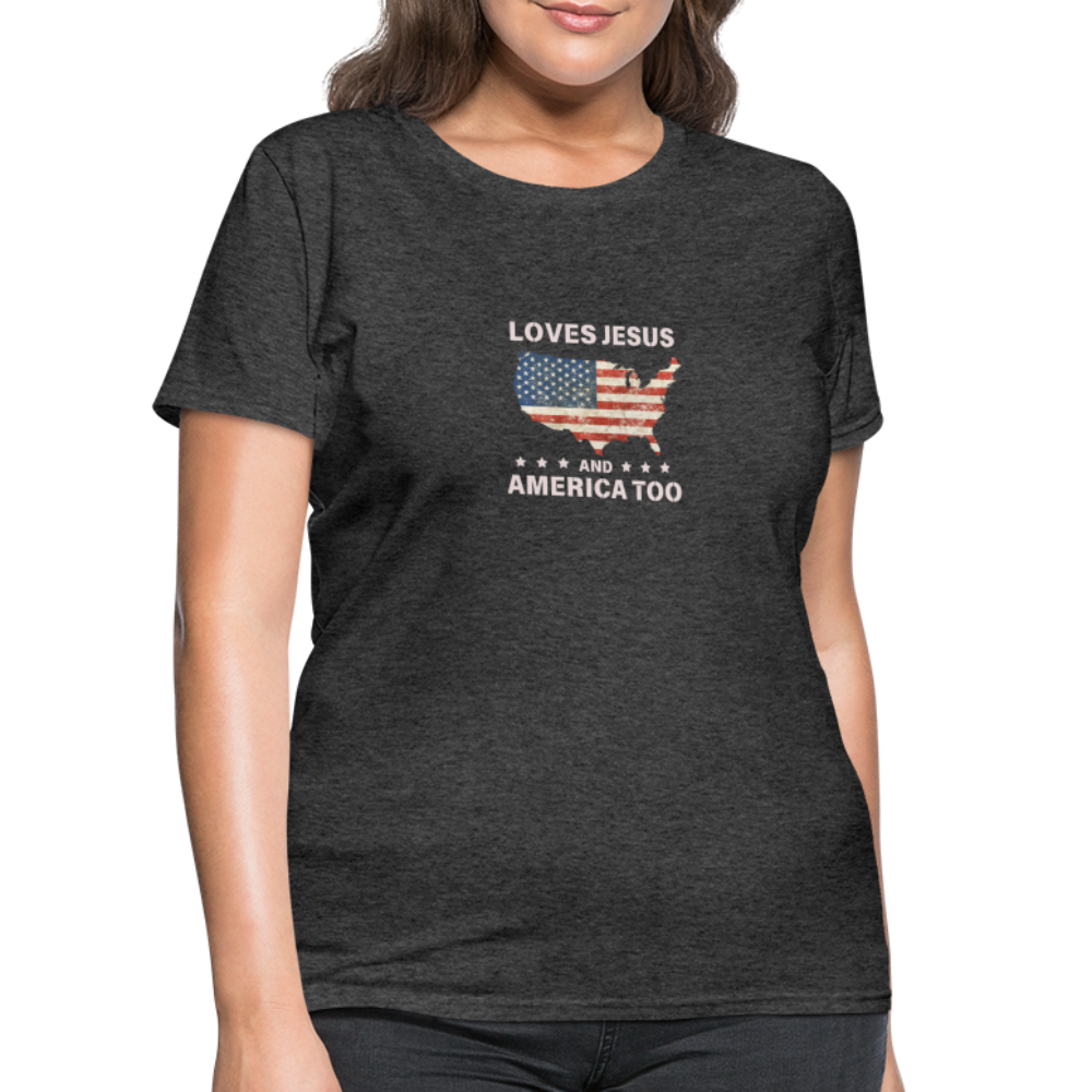 Loves Jesus And America Too T-Shirt - heather black