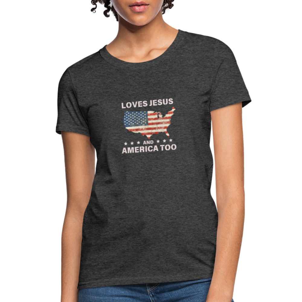 Loves Jesus And America Too T-Shirt - heather black