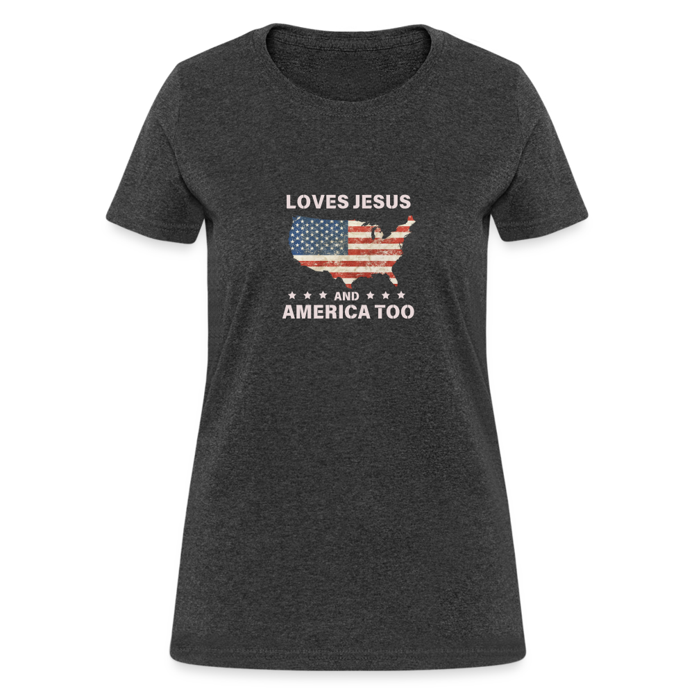 Loves Jesus And America Too T-Shirt - heather black