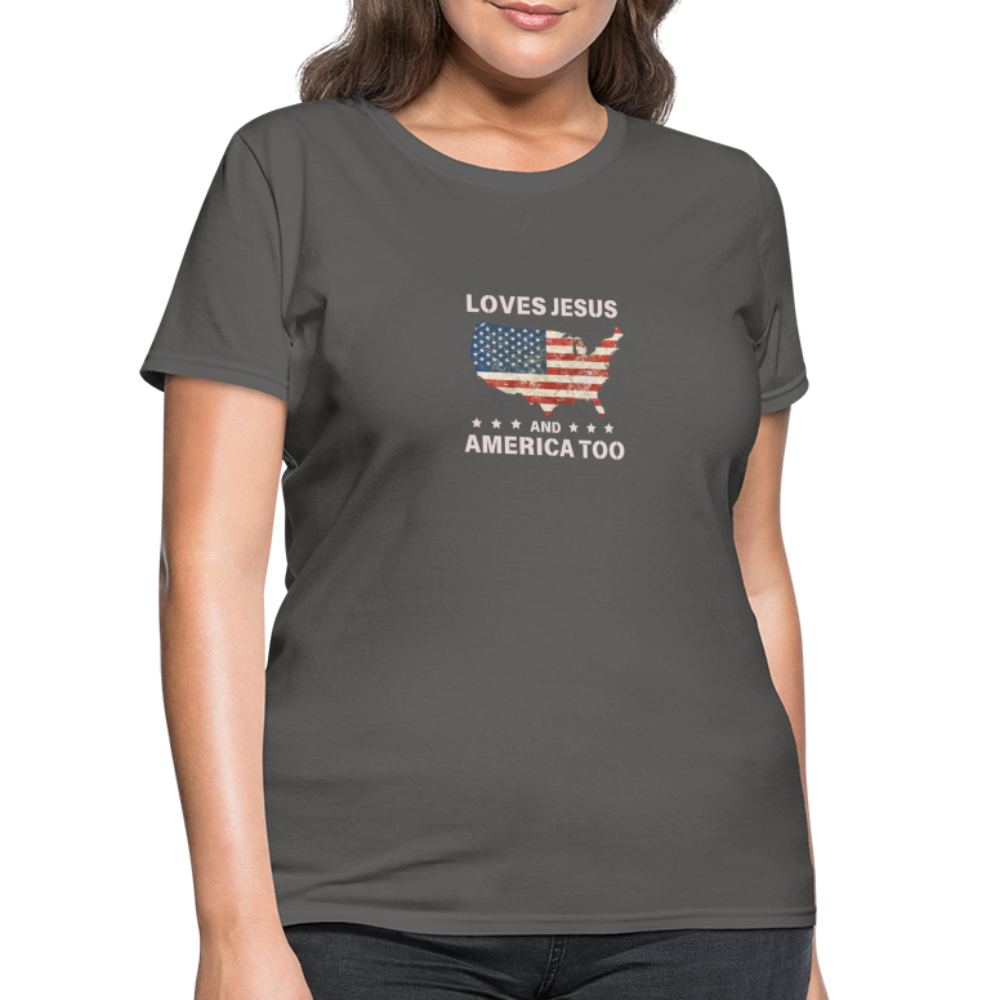 Loves Jesus And America Too T-Shirt - charcoal