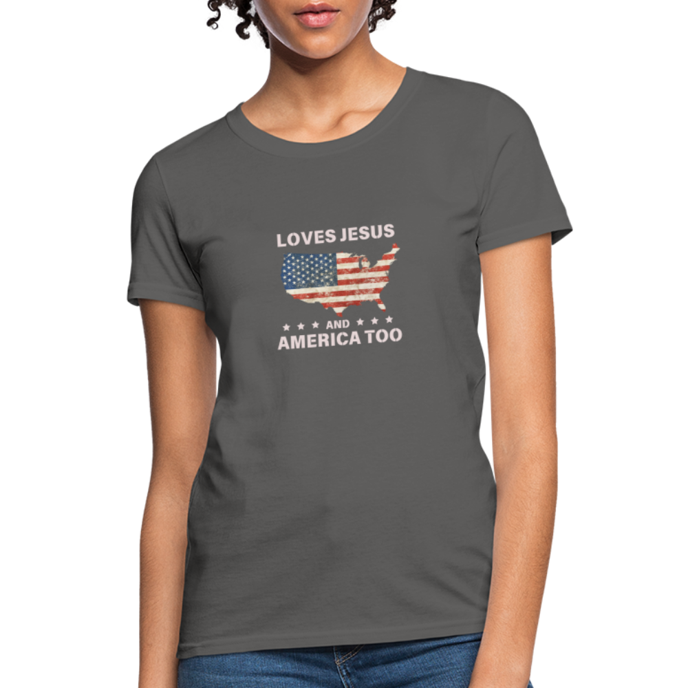 Loves Jesus And America Too T-Shirt - charcoal