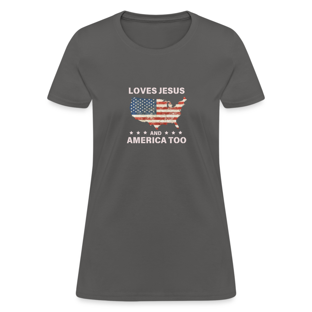 Loves Jesus And America Too T-Shirt - charcoal