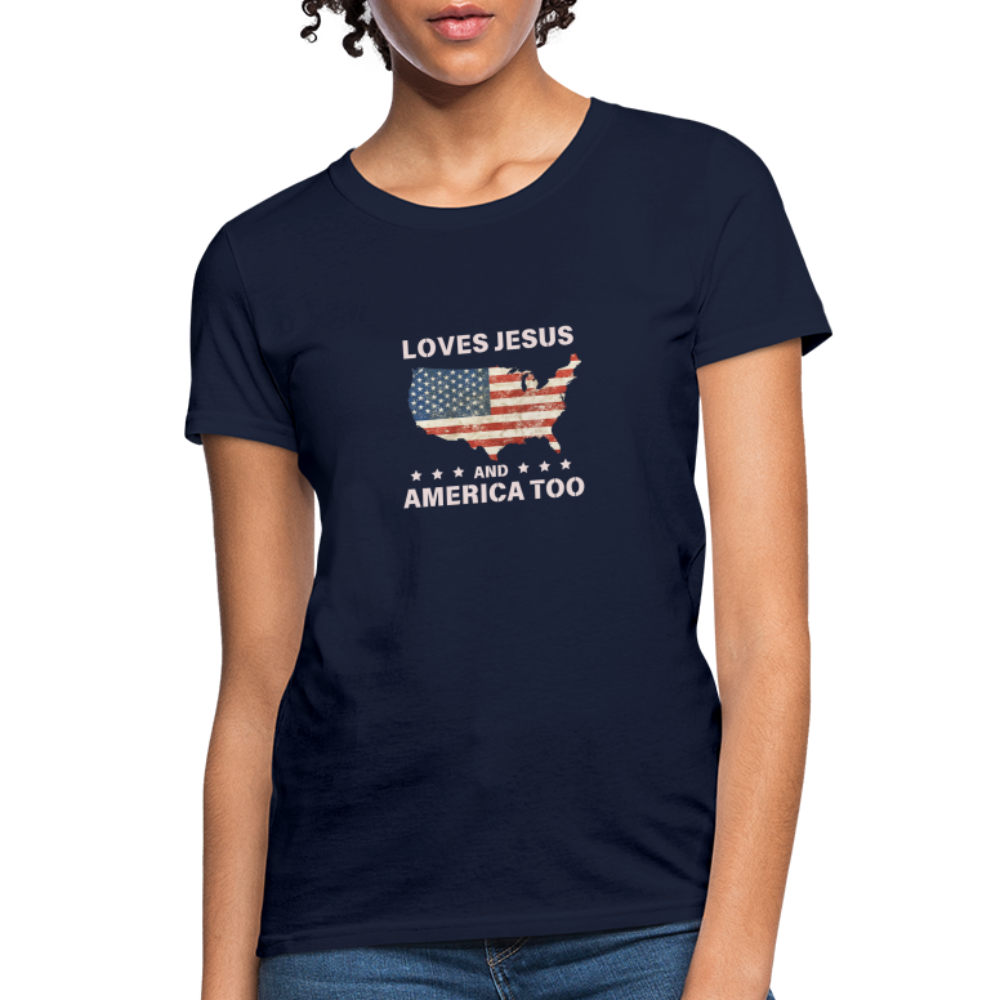 Loves Jesus And America Too T-Shirt - navy