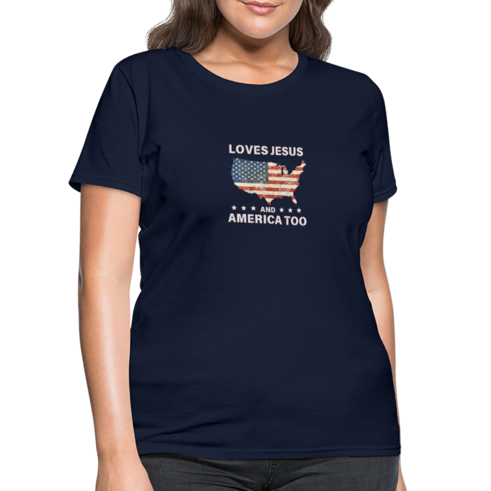 Loves Jesus And America Too T-Shirt - navy