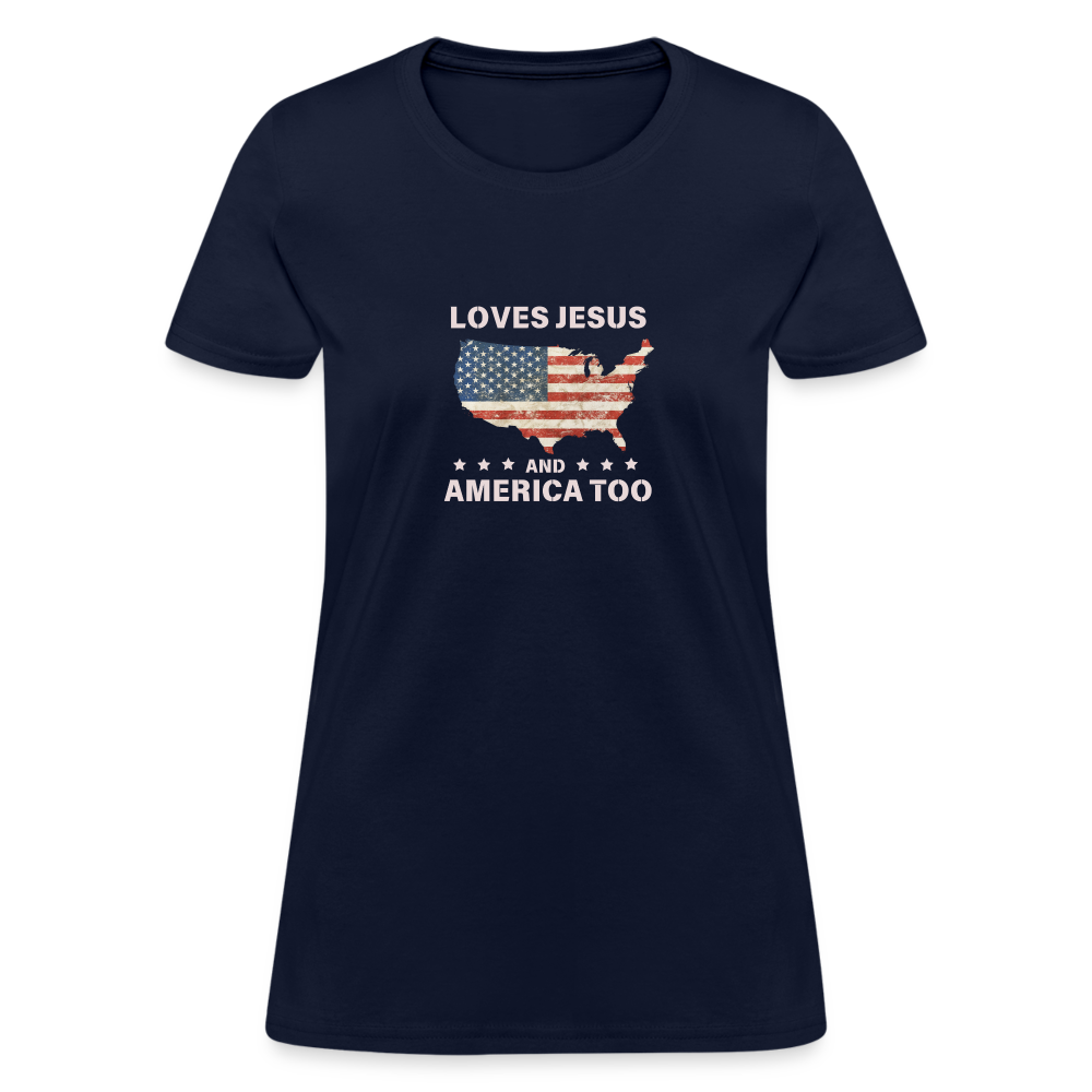 Loves Jesus And America Too T-Shirt - navy