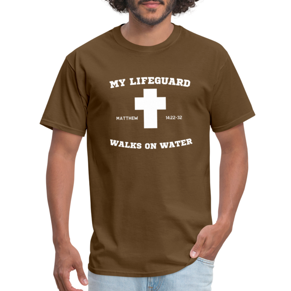 My Lifeguard Walks On Water | Cross | Dark Color T-Shirt - brown