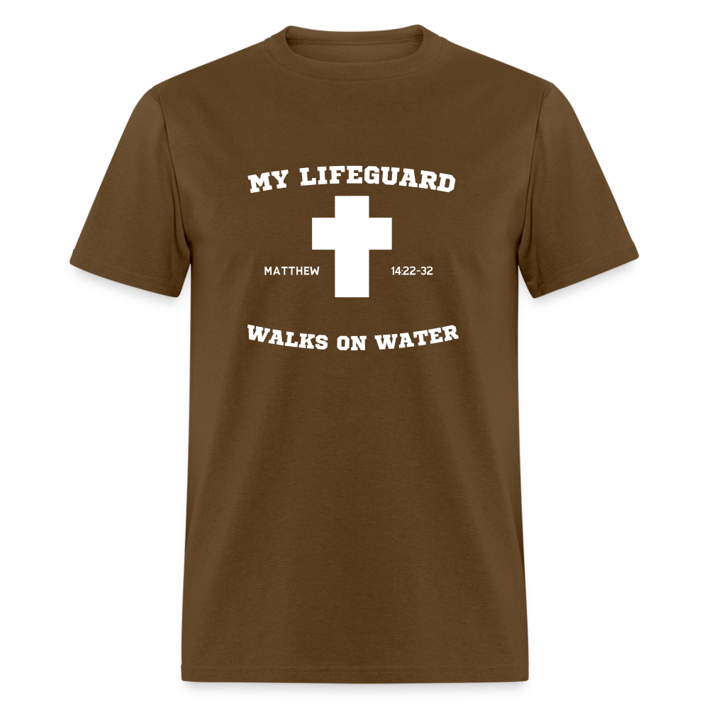 My Lifeguard Walks On Water | Cross | Dark Color T-Shirt - brown