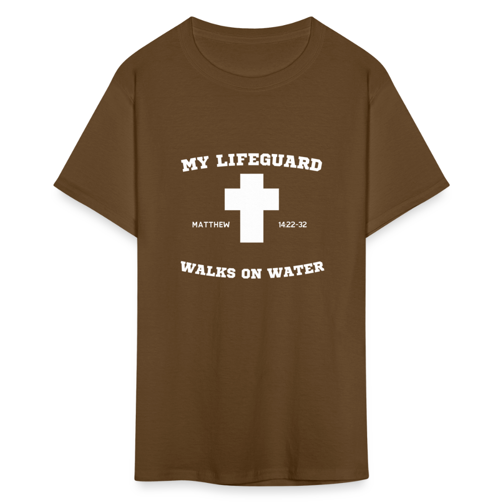 My Lifeguard Walks On Water | Cross | Dark Color T-Shirt - brown