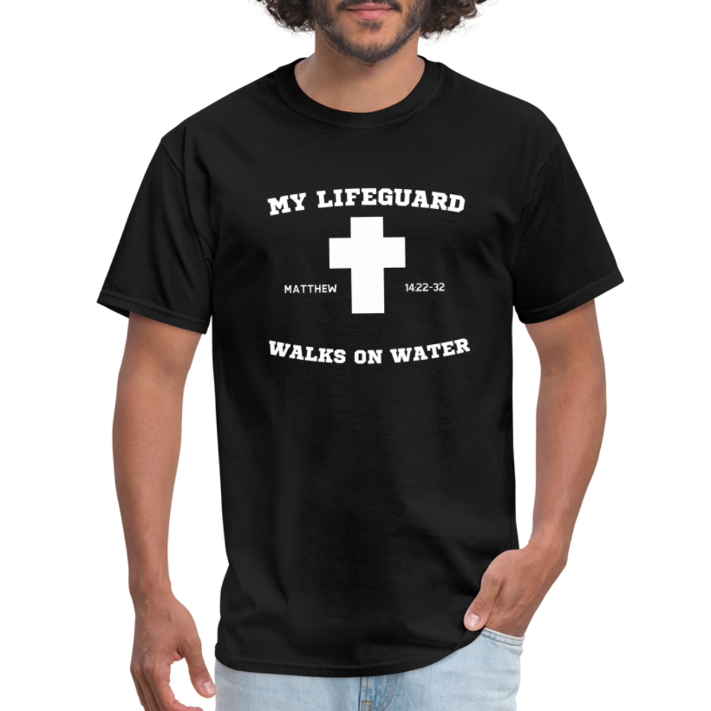 My Lifeguard Walks On Water | Cross | Dark Color T-Shirt - black