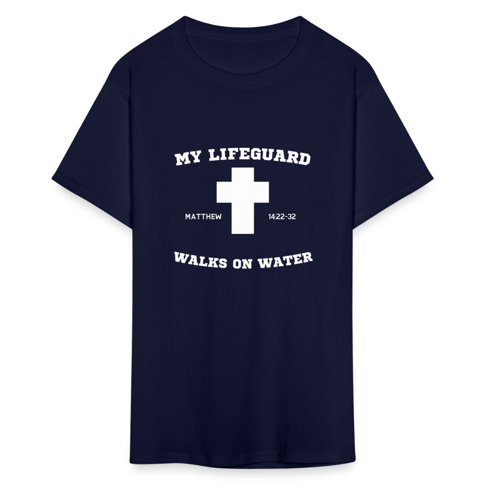 My Lifeguard Walks On Water | Cross | Dark Color T-Shirt - navy