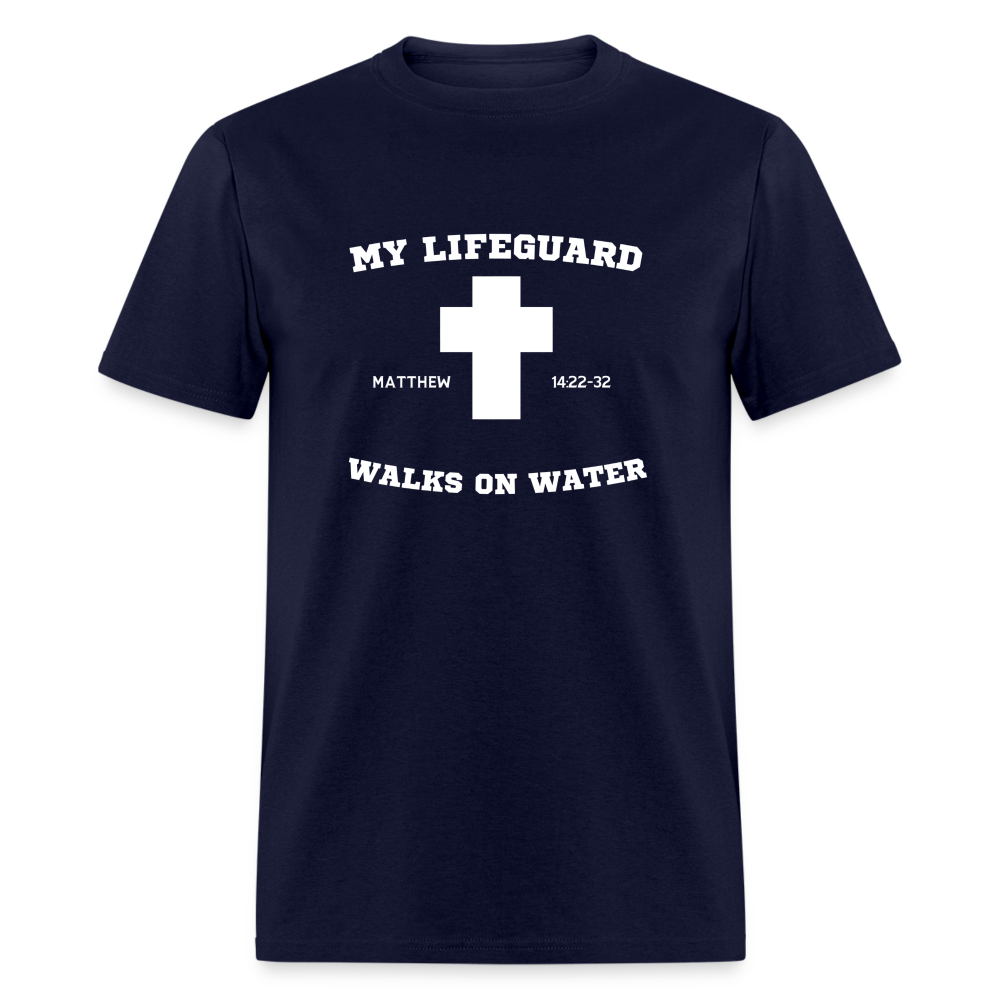 My Lifeguard Walks On Water | Cross | Dark Color T-Shirt - navy