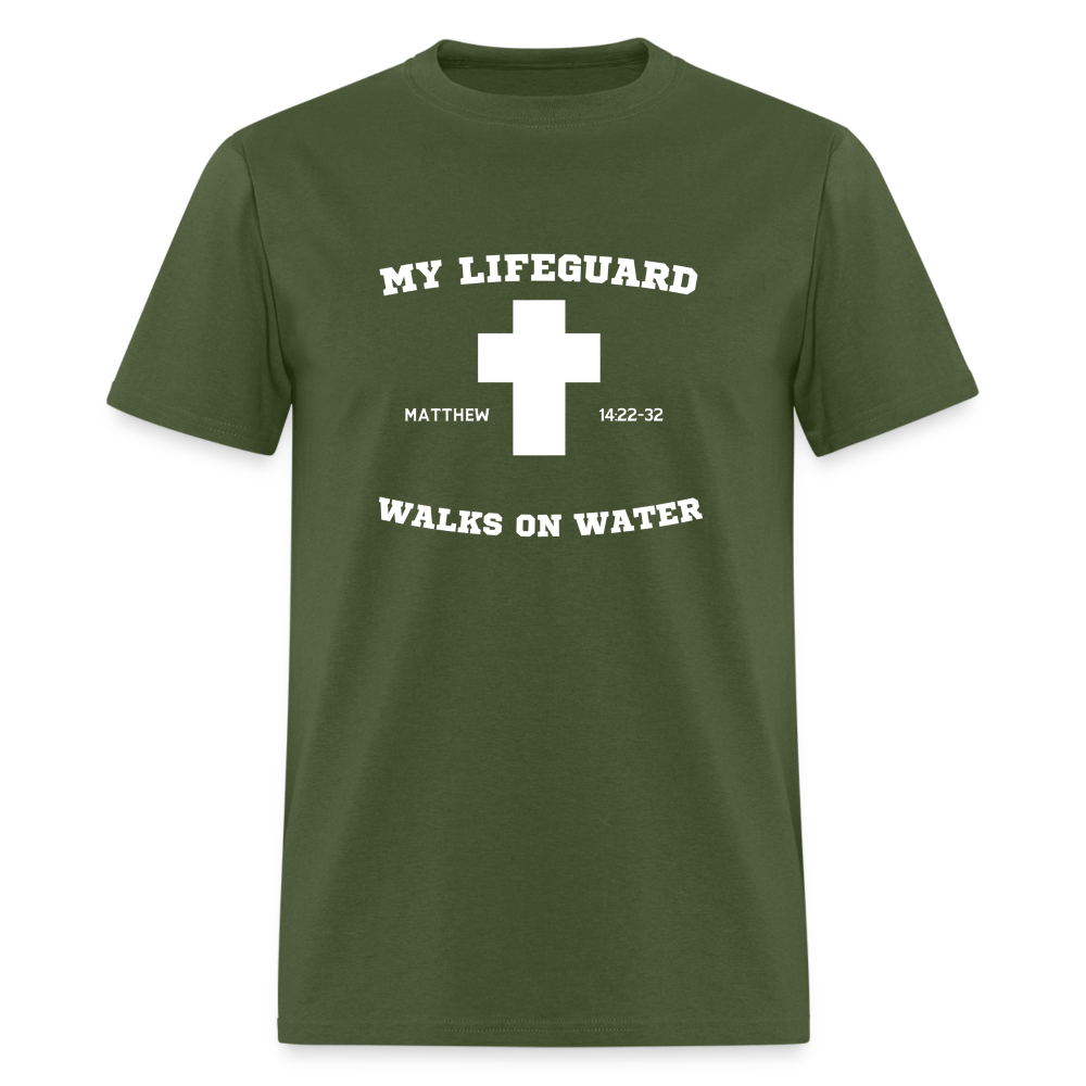 My Lifeguard Walks On Water | Cross | Dark Color T-Shirt - military green