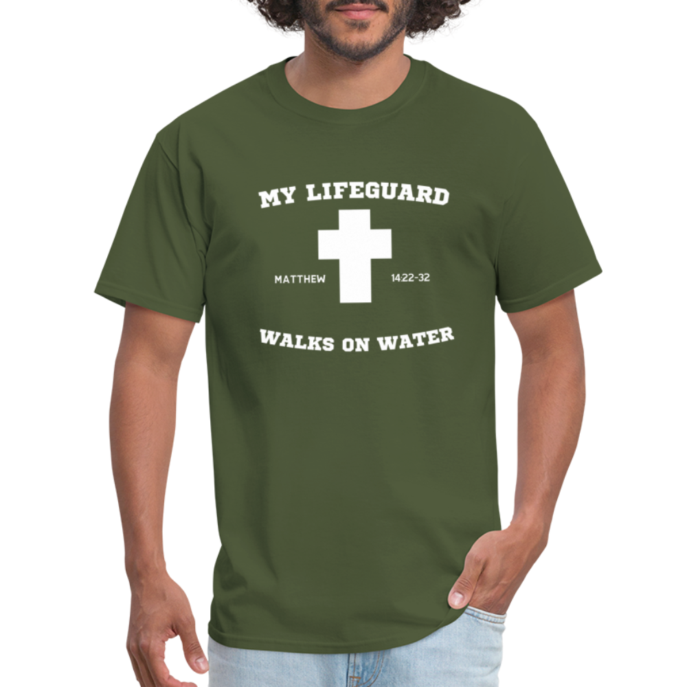 My Lifeguard Walks On Water | Cross | Dark Color T-Shirt - military green