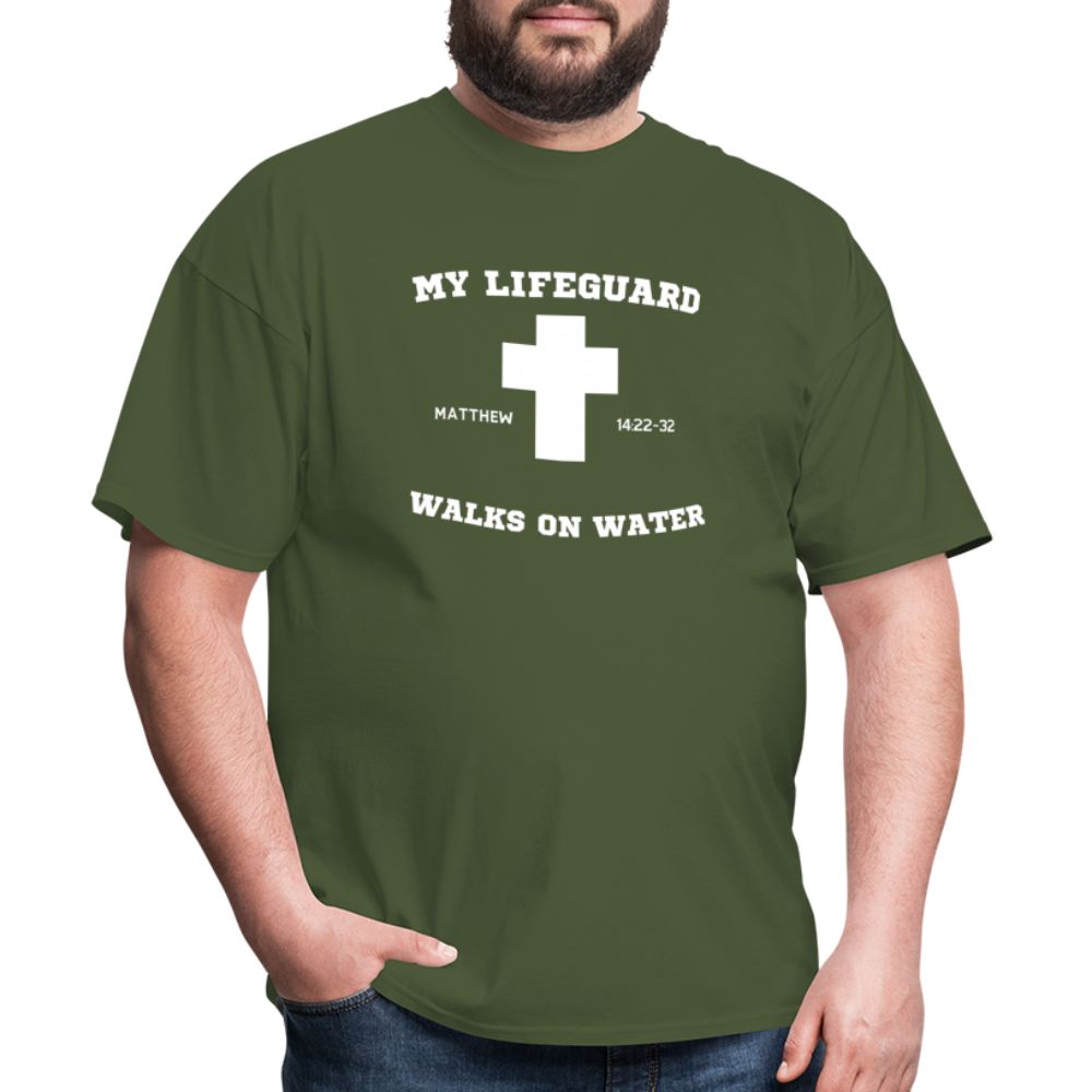 My Lifeguard Walks On Water | Cross | Dark Color T-Shirt - military green