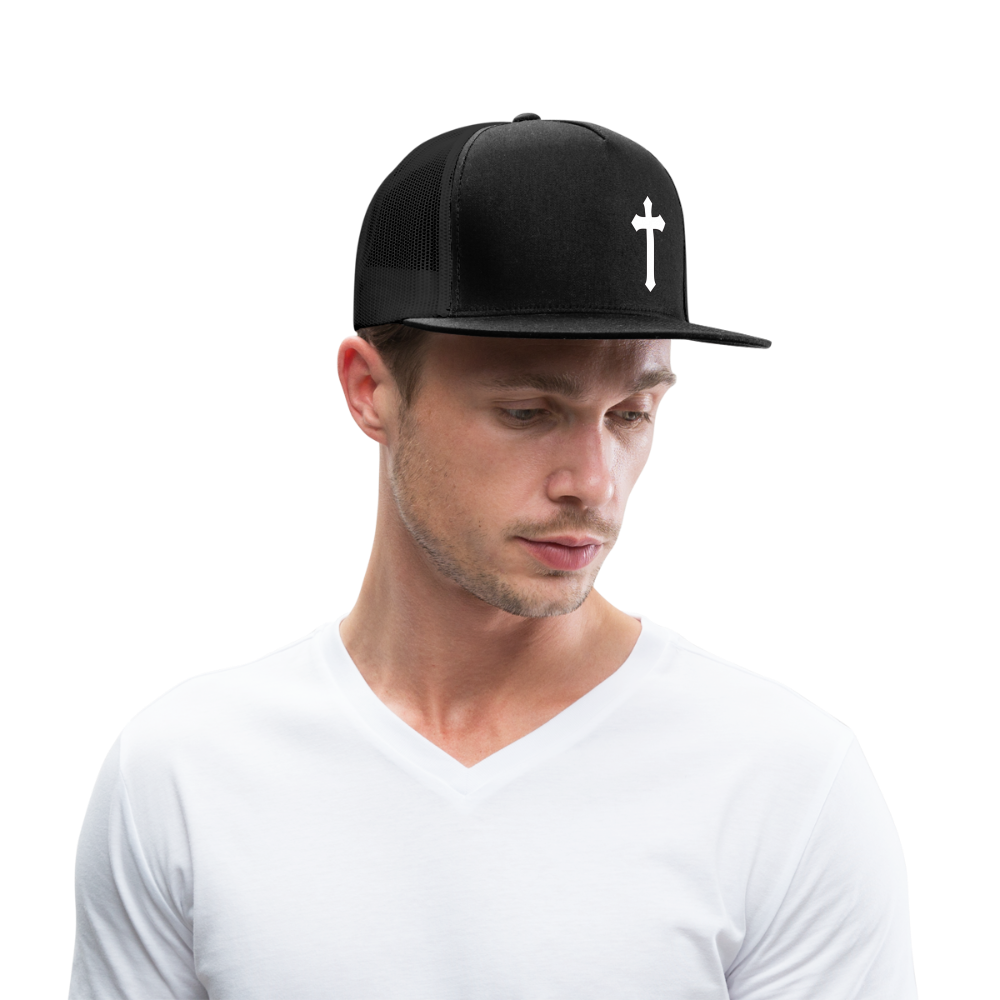 White Detailed Cross Trucker Cap - black/black