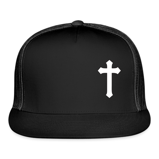 White Detailed Cross Trucker Cap - black/black