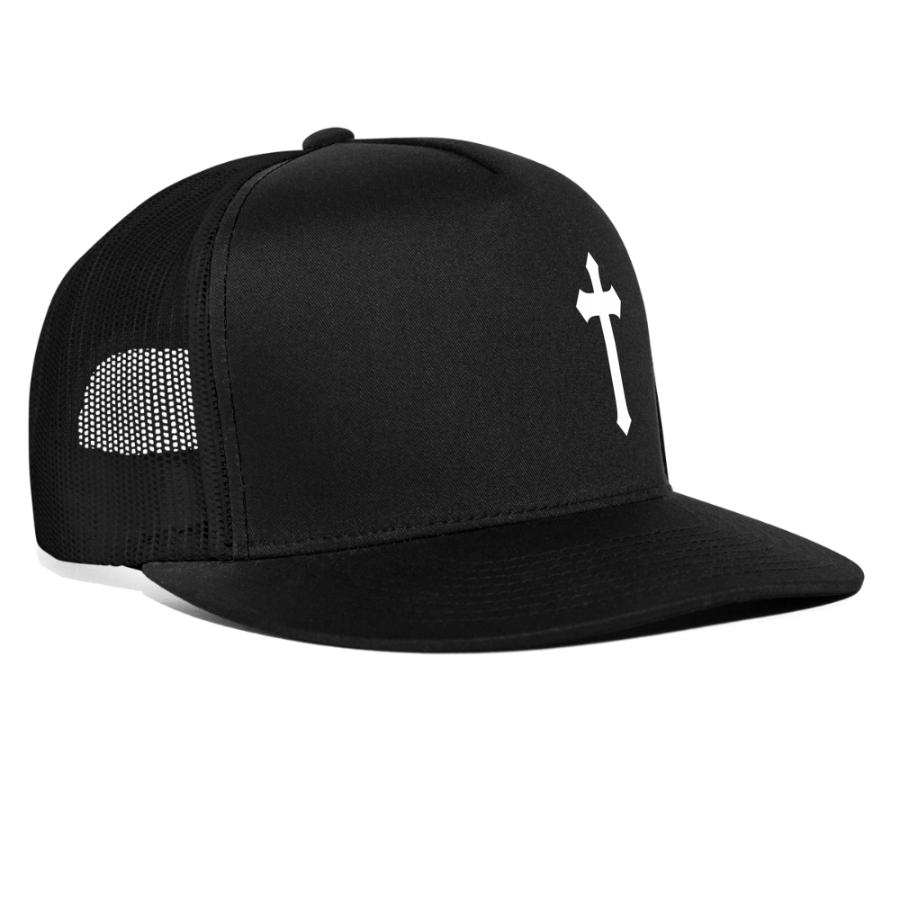 White Detailed Cross Trucker Cap - black/black