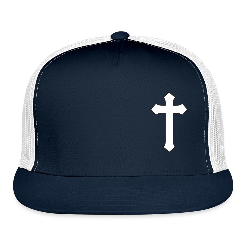 White Detailed Cross Trucker Cap - navy/white