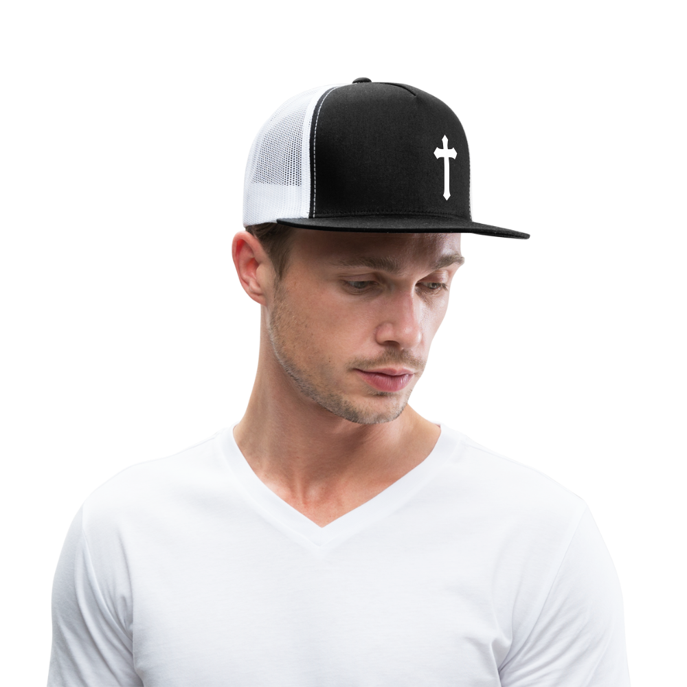 White Detailed Cross Trucker Cap - black/white