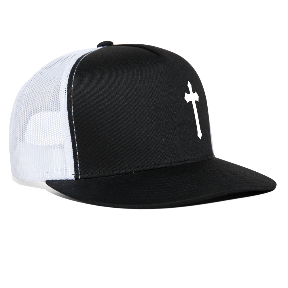 White Detailed Cross Trucker Cap - black/white