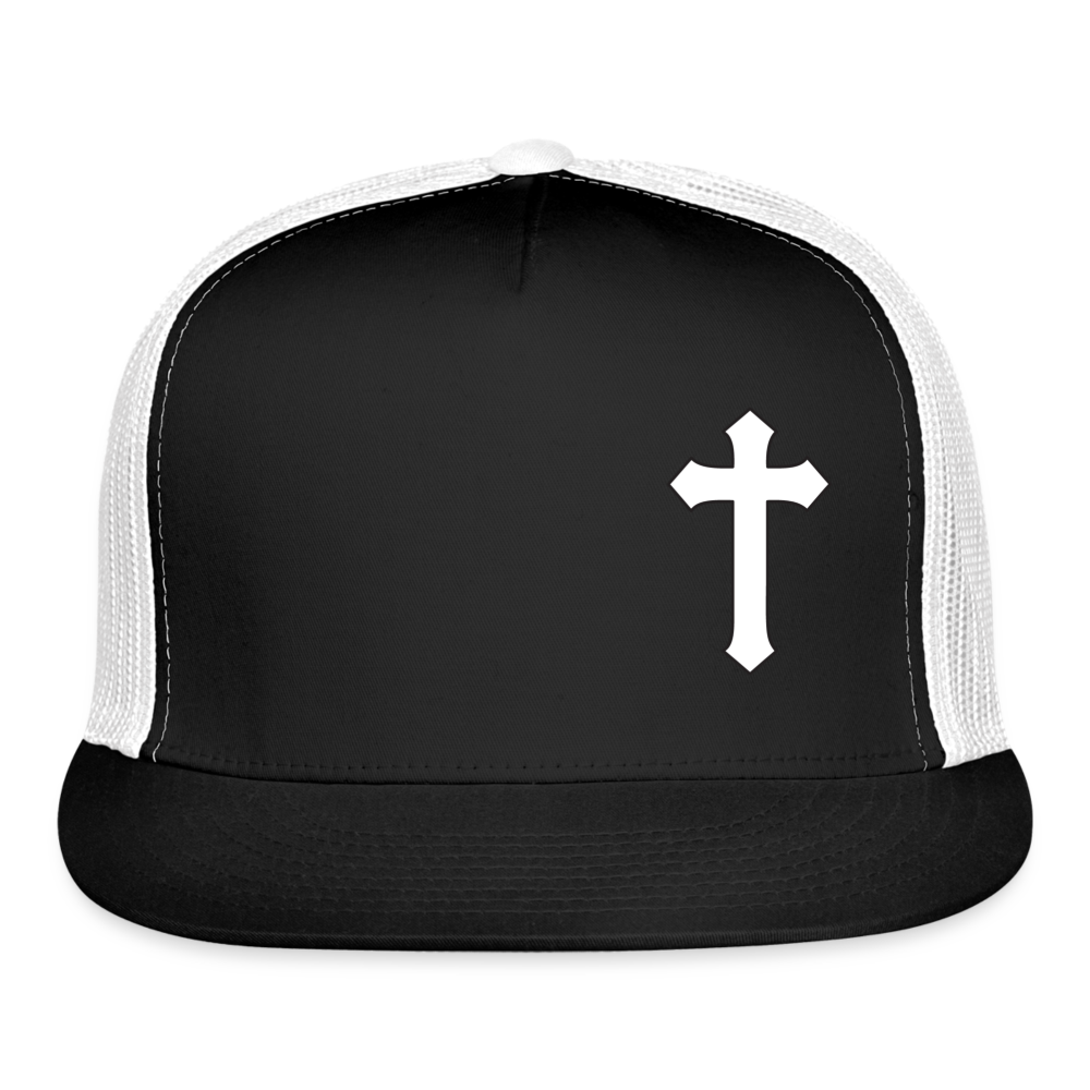 White Detailed Cross Trucker Cap - black/white