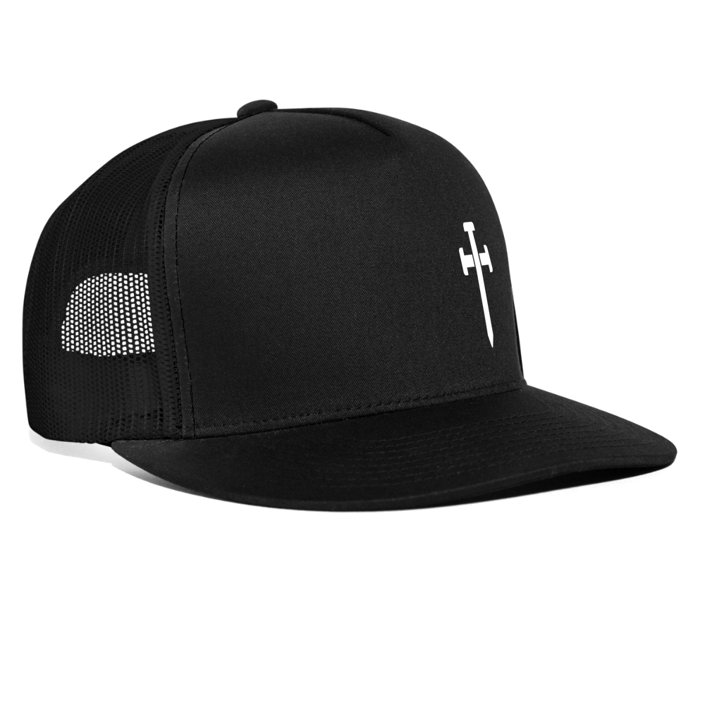 White Nail Cross Left Trucker Cap - black/black