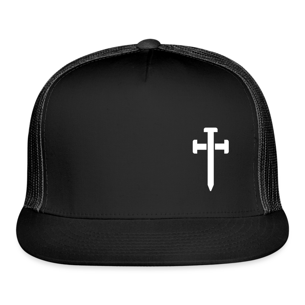 White Nail Cross Left Trucker Cap - black/black