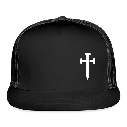 White Nail Cross Left Trucker Cap - black/black