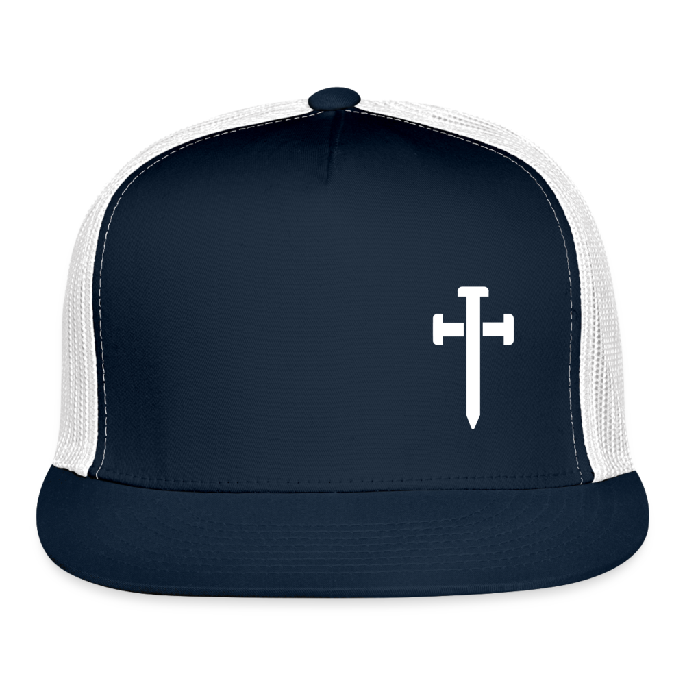 White Nail Cross Left Trucker Cap - navy/white