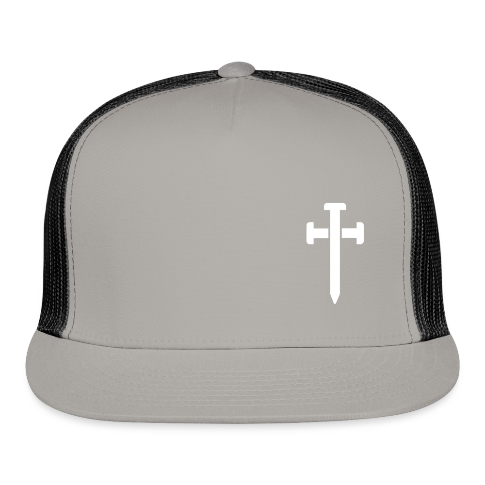 White Nail Cross Left Trucker Cap - gray/black